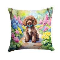 Chocolate Poodle Spring Path Throw Pillow