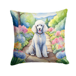 White Poodle Spring Path Throw Pillow