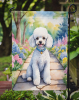 White Poodle Spring Path Garden Flag