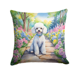 White Poodle Spring Path Throw Pillow