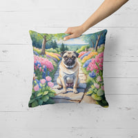 Pug Spring Path Throw Pillow