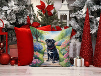 Black Pug Spring Path Throw Pillow