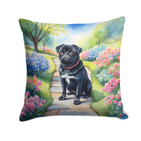 Black Pug Spring Path Throw Pillow