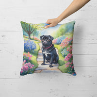 Black Pug Spring Path Throw Pillow