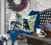 Black Pug Spring Path Throw Pillow