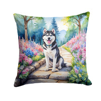 Siberian Husky Spring Path Throw Pillow