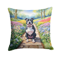 Staffordshire Bull Terrier Spring Path Throw Pillow