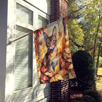 Abyssinian Cat in Fall Leaves House Flag