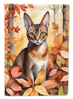 Abyssinian Cat in Fall Leaves House Flag