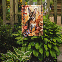 Abyssinian Cat in Fall Leaves Garden Flag