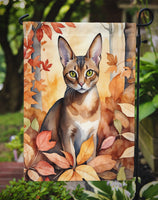 Abyssinian Cat in Fall Leaves Garden Flag