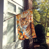 Aegean Cat in Fall Leaves House Flag