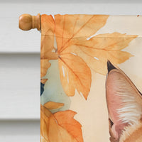 Aegean Cat in Fall Leaves House Flag