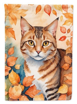 Aegean Cat in Fall Leaves House Flag