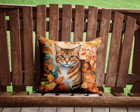 Aegean Cat in Fall Leaves Throw Pillow