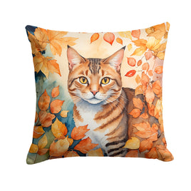 Aegean Cat in Fall Leaves Throw Pillow