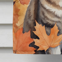 American Bobtail Cat in Fall Leaves House Flag