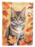 American Bobtail Cat in Fall Leaves House Flag