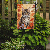 American Bobtail Cat in Fall Leaves Garden Flag