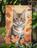 American Bobtail Cat in Fall Leaves Garden Flag