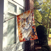 American Curl Cat in Fall Leaves House Flag