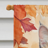 American Curl Cat in Fall Leaves House Flag