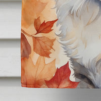 American Curl Cat in Fall Leaves House Flag