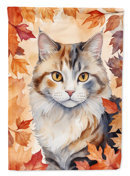 American Curl Cat in Fall Leaves House Flag