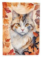 American Curl Cat in Fall Leaves Garden Flag