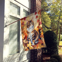 American Polydactyl Cat in Fall Leaves House Flag