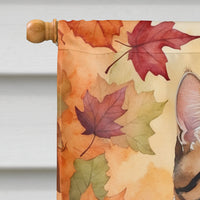 American Polydactyl Cat in Fall Leaves House Flag