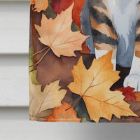 American Polydactyl Cat in Fall Leaves House Flag