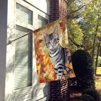 American Shorthair Cat in Fall Leaves House Flag