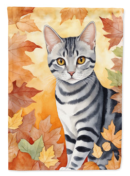 American Shorthair Cat in Fall Leaves House Flag