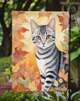 American Shorthair Cat in Fall Leaves Garden Flag