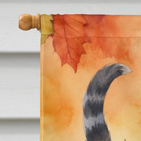 American Wirehair Cat in Fall Leaves House Flag