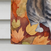 American Wirehair Cat in Fall Leaves House Flag