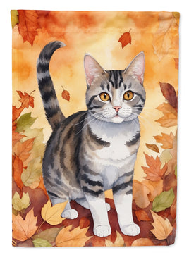 American Wirehair Cat in Fall Leaves House Flag