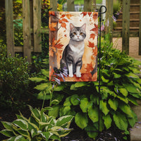 American Wirehair Cat in Fall Leaves Garden Flag