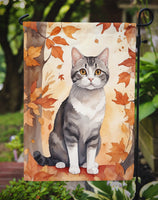 American Wirehair Cat in Fall Leaves Garden Flag