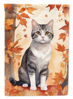 American Wirehair Cat in Fall Leaves Garden Flag