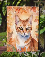 Arabian Mau Cat in Fall Leaves Garden Flag