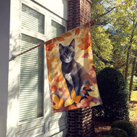 Asian Cat in Fall Leaves House Flag