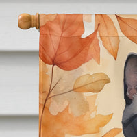 Asian Cat in Fall Leaves House Flag