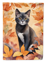 Asian Cat in Fall Leaves House Flag