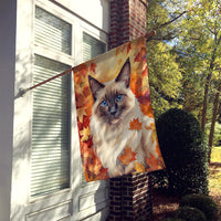 Balinese Cat in Fall Leaves House Flag