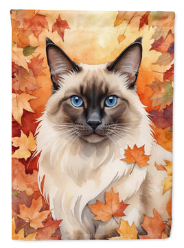 Balinese Cat in Fall Leaves House Flag