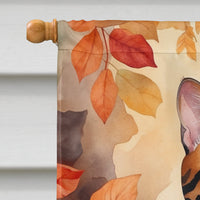 Bengal Cat in Fall Leaves House Flag