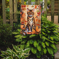 Bengal Cat in Fall Leaves Garden Flag