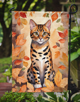 Bengal Cat in Fall Leaves Garden Flag